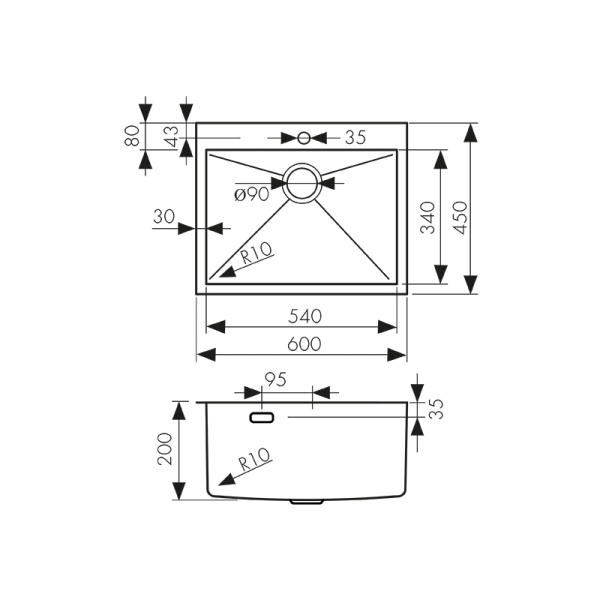 KSM-6045 Мойка из нержавеющей стали KAISER 600x450x200